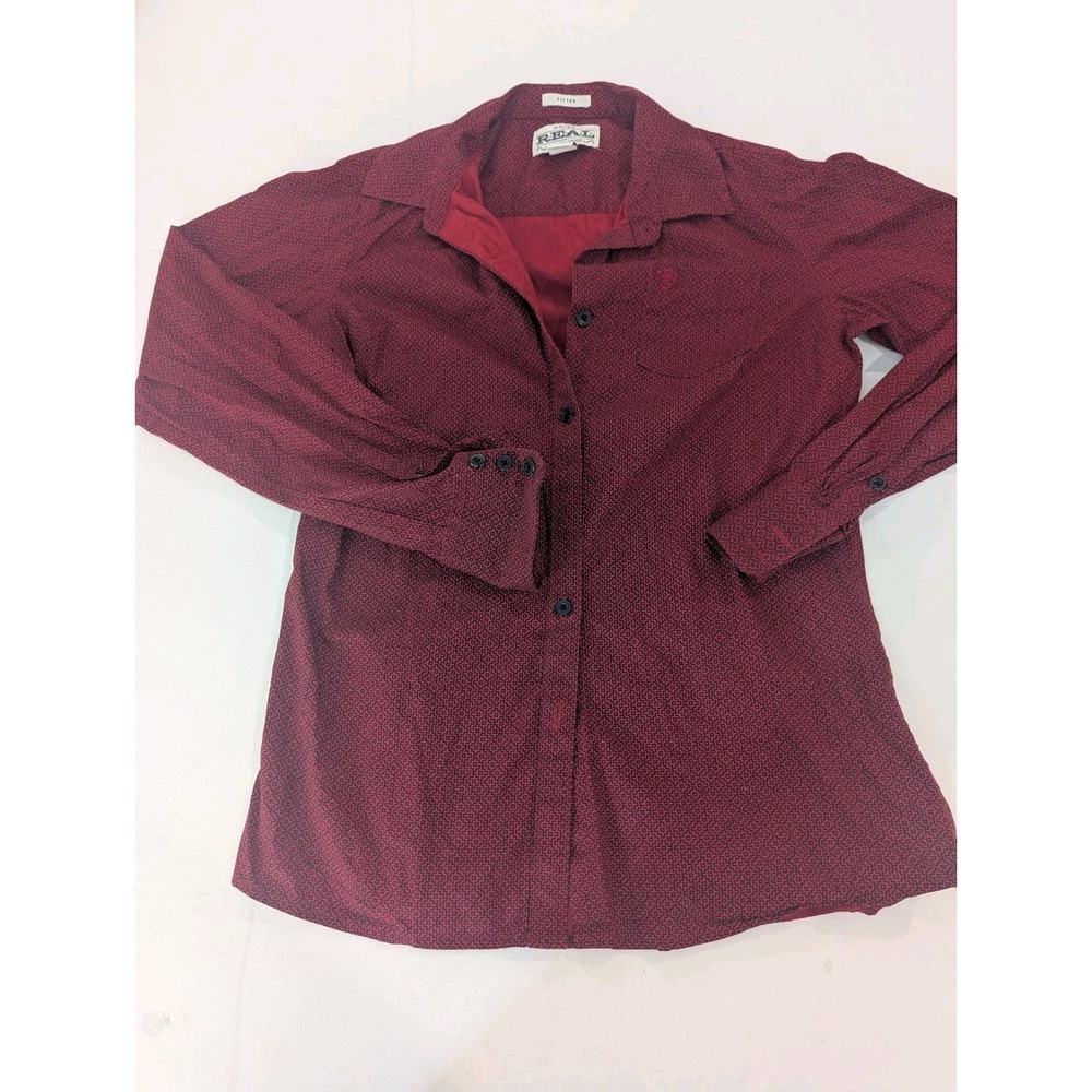Ariat REAL Shirt Womens Medium Fitted Western Maroon Geometric Button Up LS